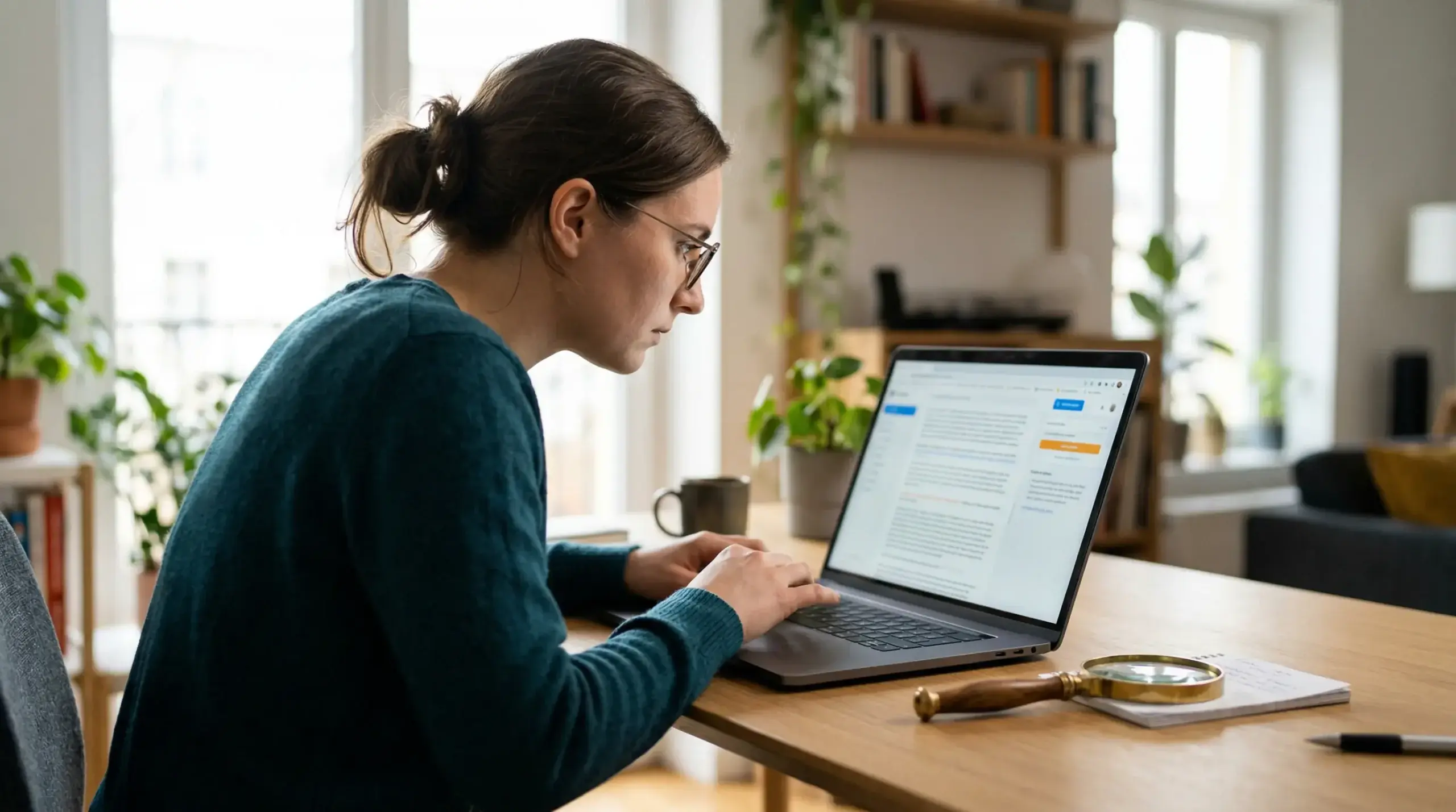 Persoon leest de voorwaarden van een welkomstbonus op een laptopscherm
