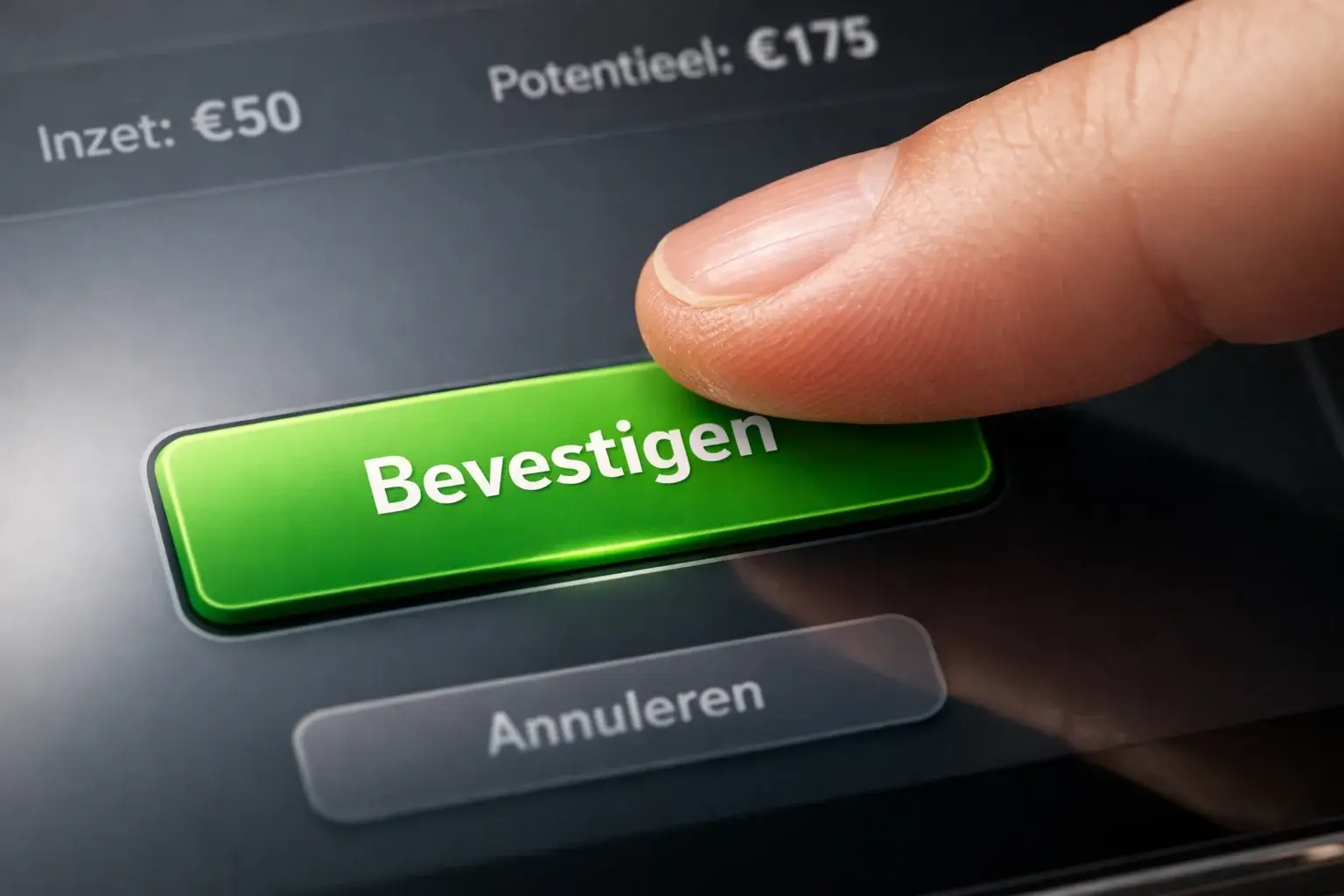 Hand die op bevestigingsknop drukt op een touchscreen