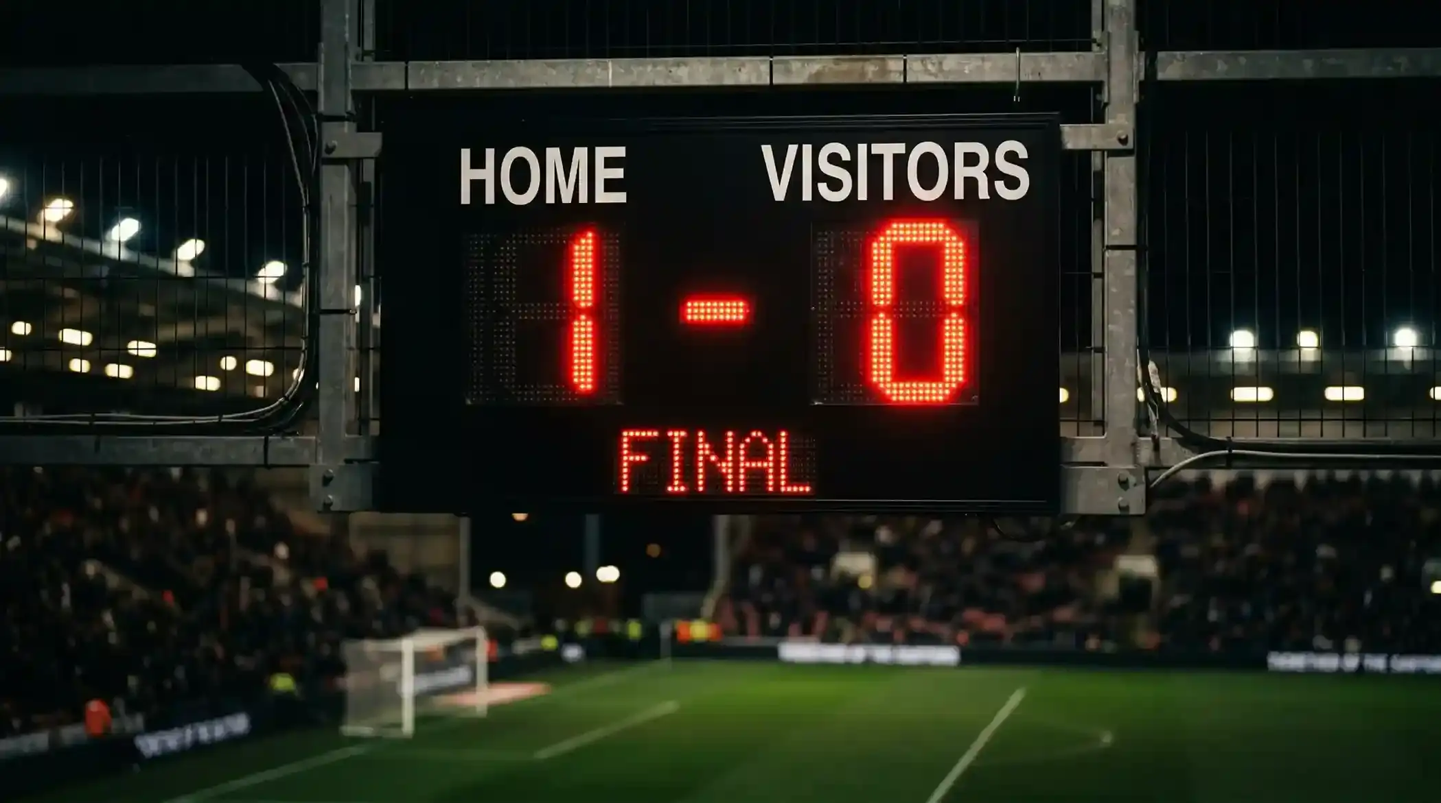 Close-up van een voetbalscorebord met de eindstand van een wedstrijd