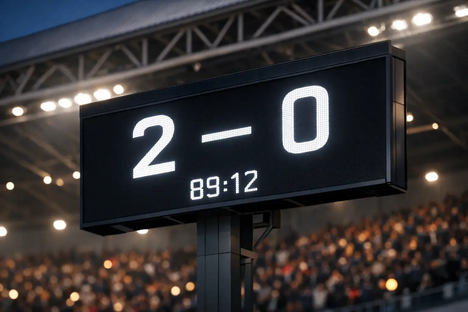 Scorebord met wedstrijdstand in een voetbalstadion