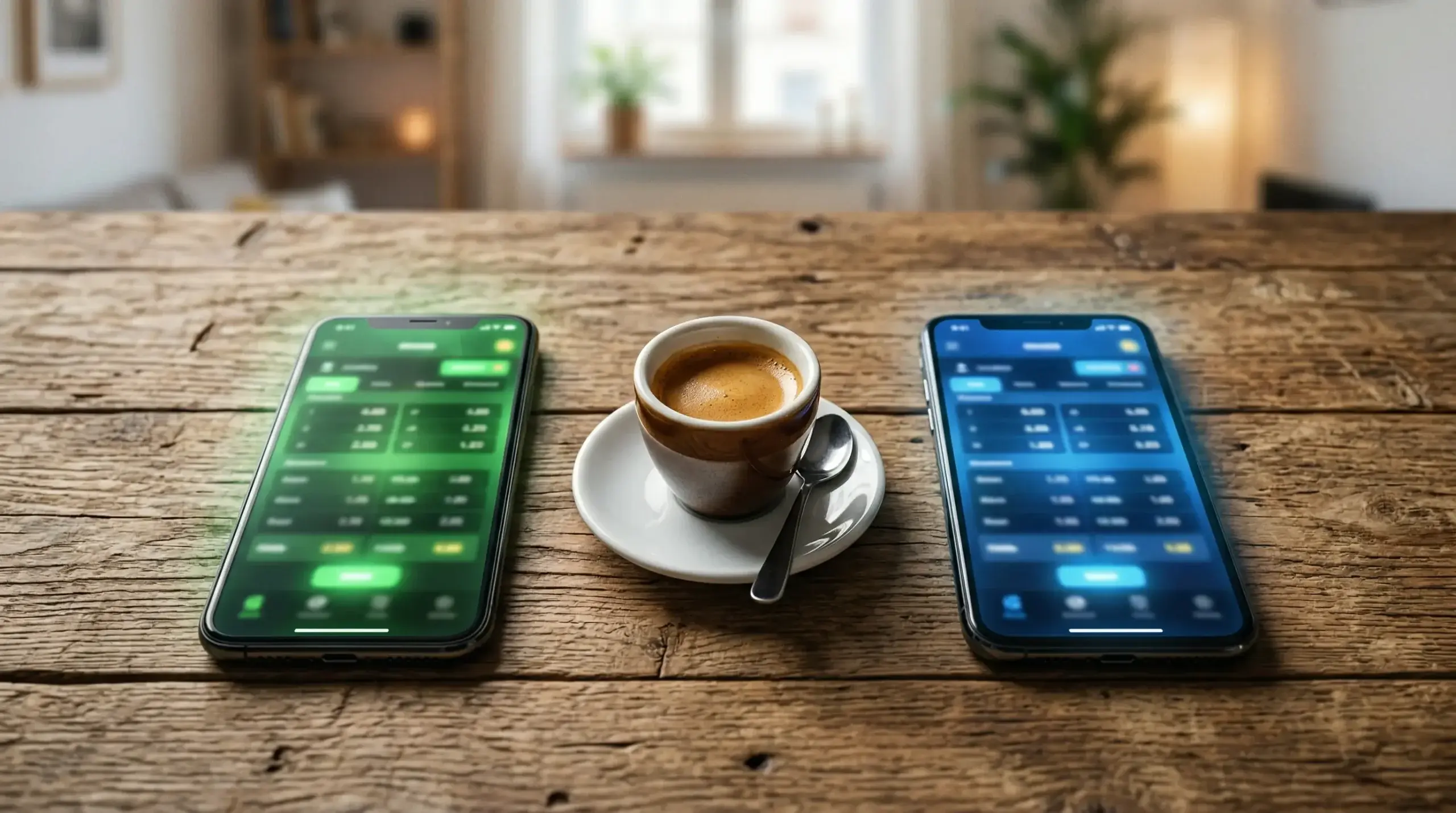 Twee smartphones naast elkaar met verschillende quoteringen voor dezelfde voetbalwedstrijd