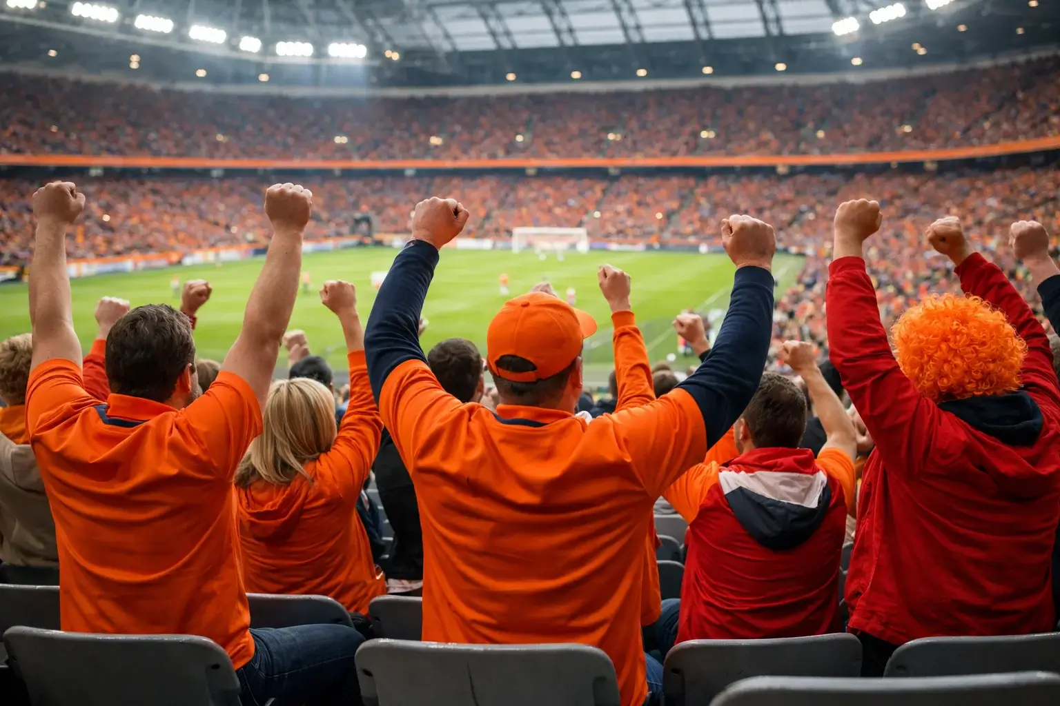Voetbalfans kijken naar een wedstrijd in het stadion