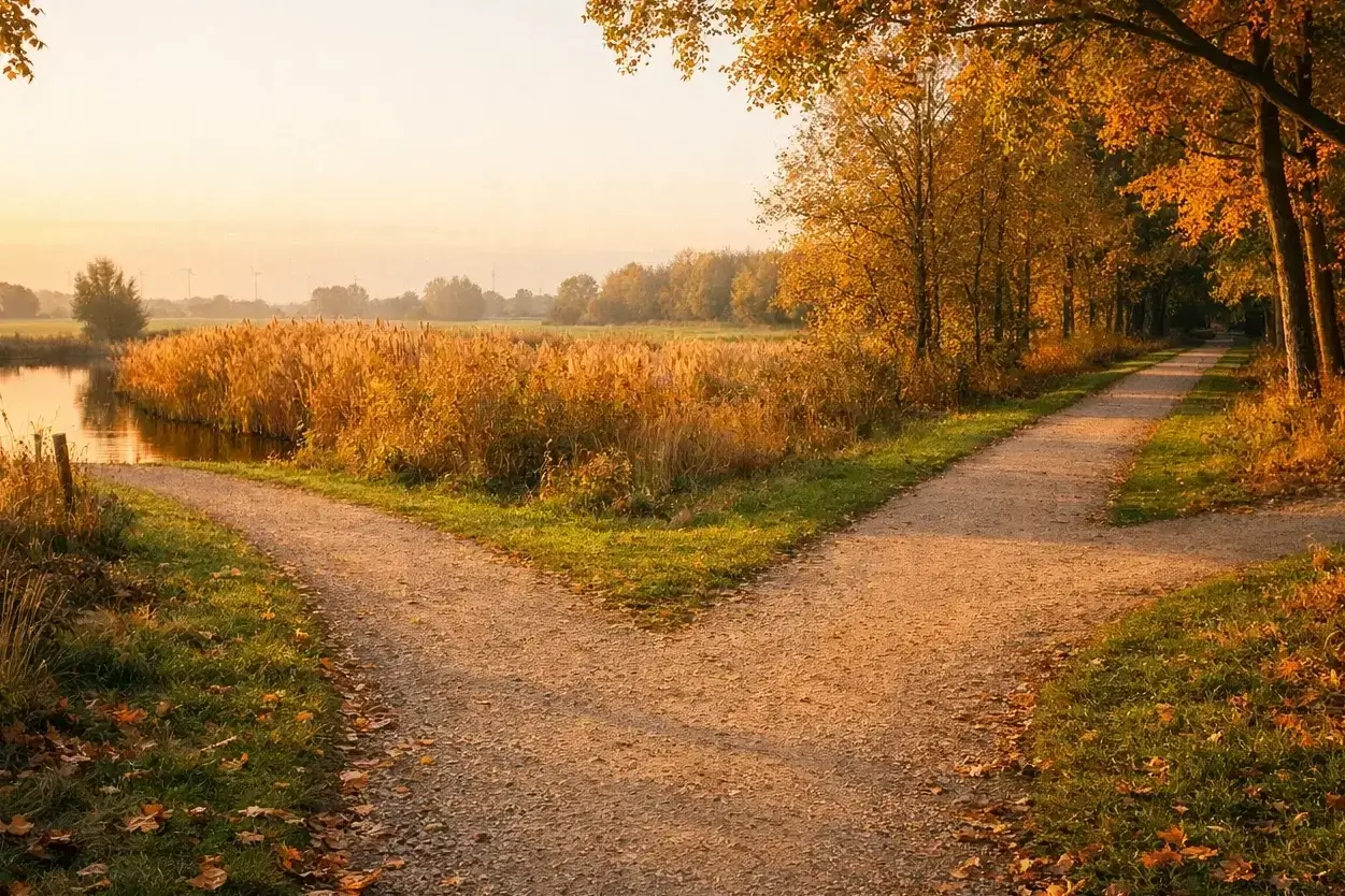 Twee paden die zich splitsen als keuze symbool