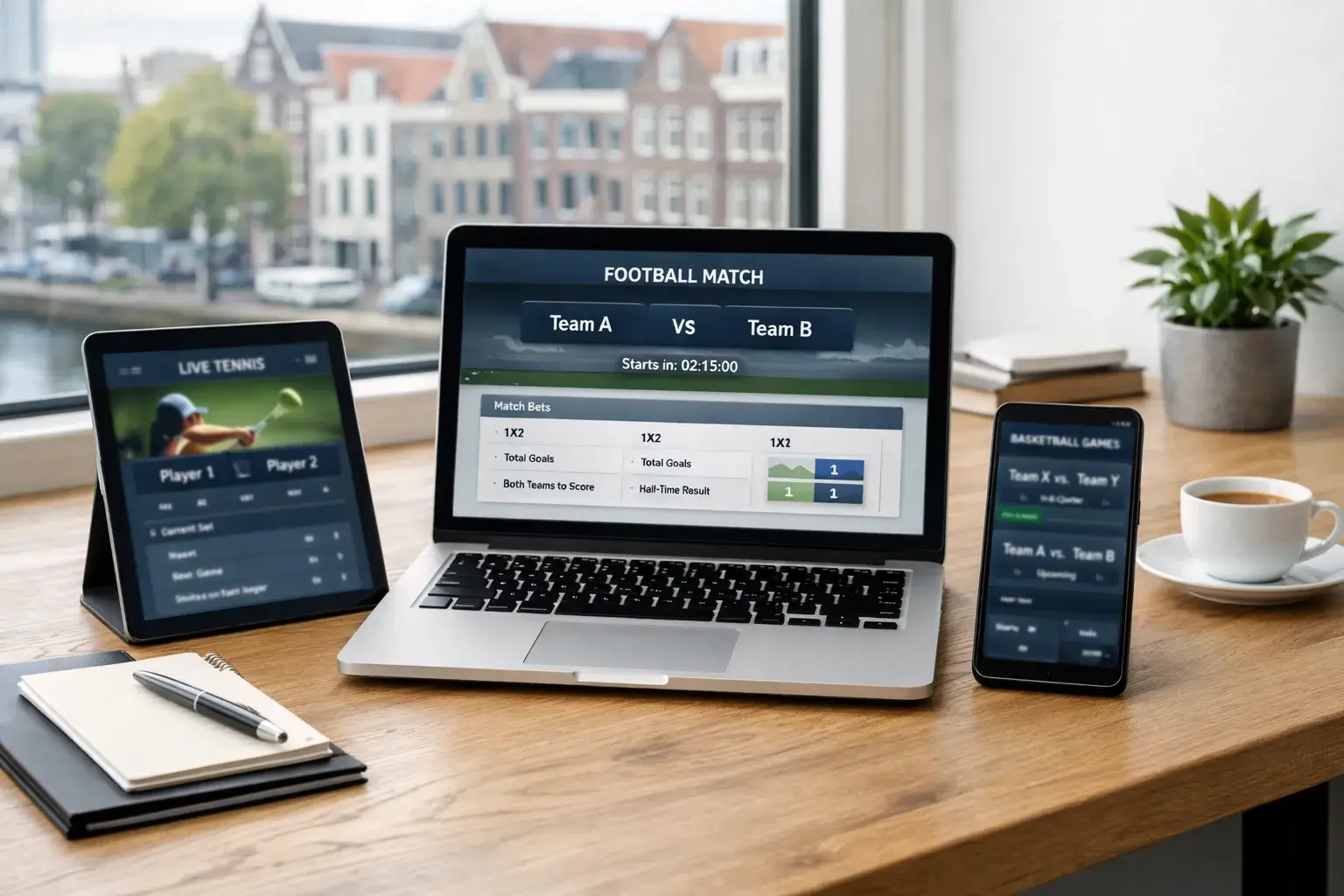 Laptop en tablet met verschillende bookmaker platforms