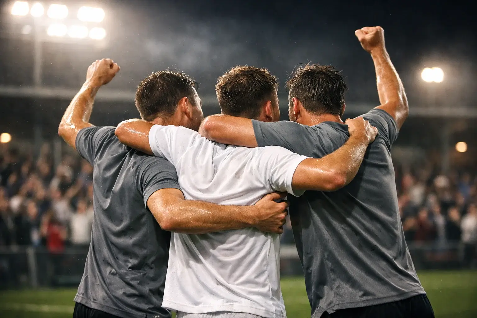 Klein team viert doelpunt tegen grote tegenstander in stadion